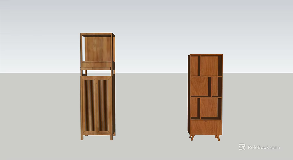 Wooden Buddhist Shrine Cabinet Two Piece Set With Modern Design And Storage Shelves 3d model 