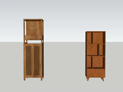 Wooden Buddhist Shrine Cabinet Two Piece Set With Modern Design And Storage Shelves 3d model