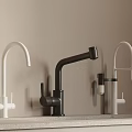 Modern White and Black Kitchen Faucets with Sleek Design on Stone Countertop