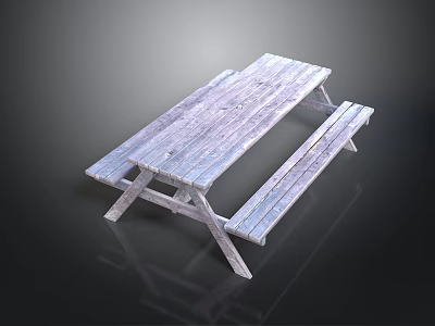 Rustic Wooden Outdoor Picnic Table With Attached Benches And Natural Finish 3d model