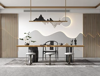 New Chinese Style Desk and Chair 3d model