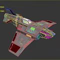 Sci Fi Aircraft 3D Model With Silver Body Red Wing Cockpit And Weapon Design 3d model