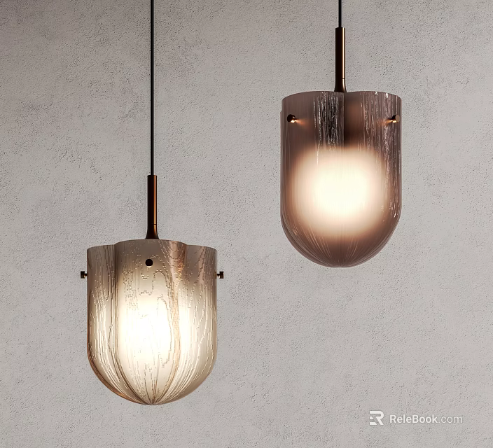 Modern Wooden Pendant Lights With Metal Rod And Warm Glow For Interior Design 3d model 