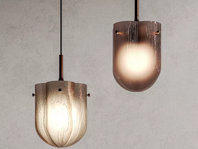Modern Wooden Pendant Lights With Metal Rod And Warm Glow For Interior Design 3d model