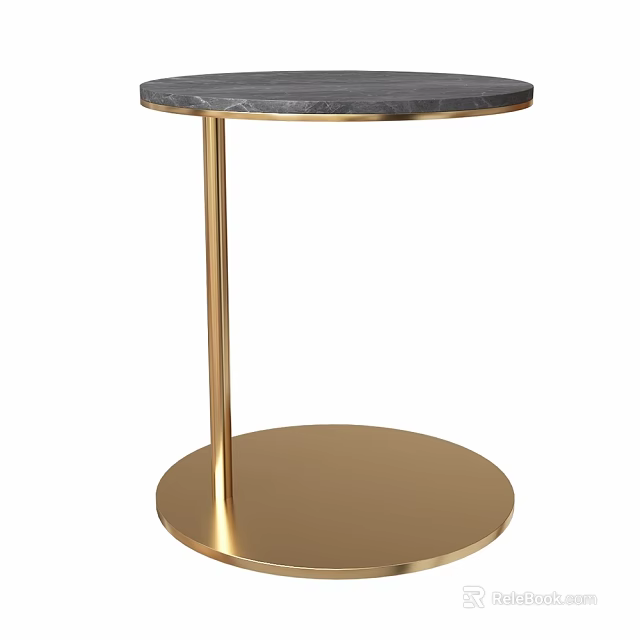 Elegant Modern Round Side Table With Smooth Marble Top And Gold Metal Base 3d model