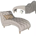 Light Gray Tufted Velvet Chaise Lounge with Wooden Legs Decorative Pillow and Soft Blanket