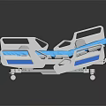 Modern Medical Hospital Bed With White Frame Blue Mattress And Wheels