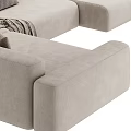 Cozy Beige Fabric L shaped Sectional Sofa With Soft Cushions And Throw Blanket