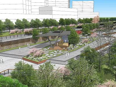 Modern park waterfront landscape partial 3d model