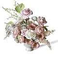 Elegant Flower Arrangement With Pink White Roses Ranunculus And Green Leaves In White Vase