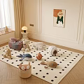 Kids Room Play Area With Owl Whale Sheep Bear Plush Toys Basketball On Checkered Rug