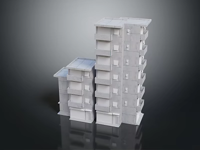 Tall And Short Modern Concrete Building Models With Balconies And Windows 3d model