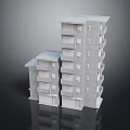 Tall And Short Modern Concrete Building Models With Balconies And Windows