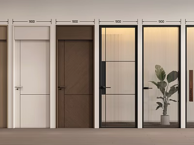 Modern Interior Hinged Doors With Various Designs Glass Panels And Colors 3d model