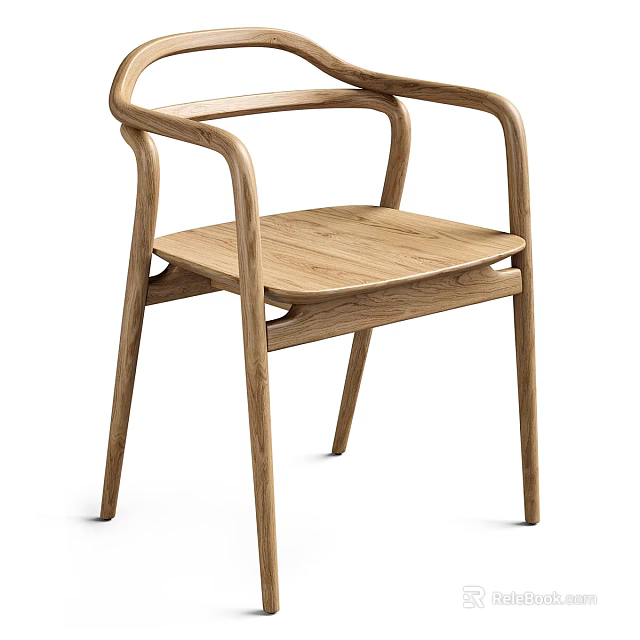 Natural Wood Leisure Chair With Ergonomic Armrests And Sturdy Design Features 3d model 