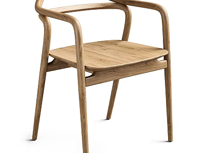 Natural Wood Leisure Chair With Ergonomic Armrests And Sturdy Design Features 3d model