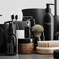 Black Bathroom Accessories Set With Toiletries Brushes Bottles And Storage Containers