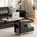 Modern Side Table with Storage Drawer Next to Sofa Holding Laptop and Mug