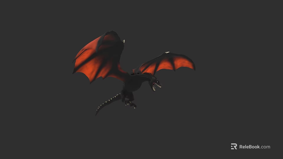 Mythical Reptile Black Dragon With Red Wings Soaring In Dark Sky 3d model 