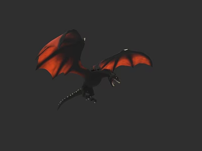 Mythical Reptile Black Dragon With Red Wings Soaring In Dark Sky 3d model