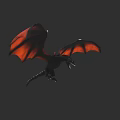 Mythical Reptile Black Dragon With Red Wings Soaring In Dark Sky