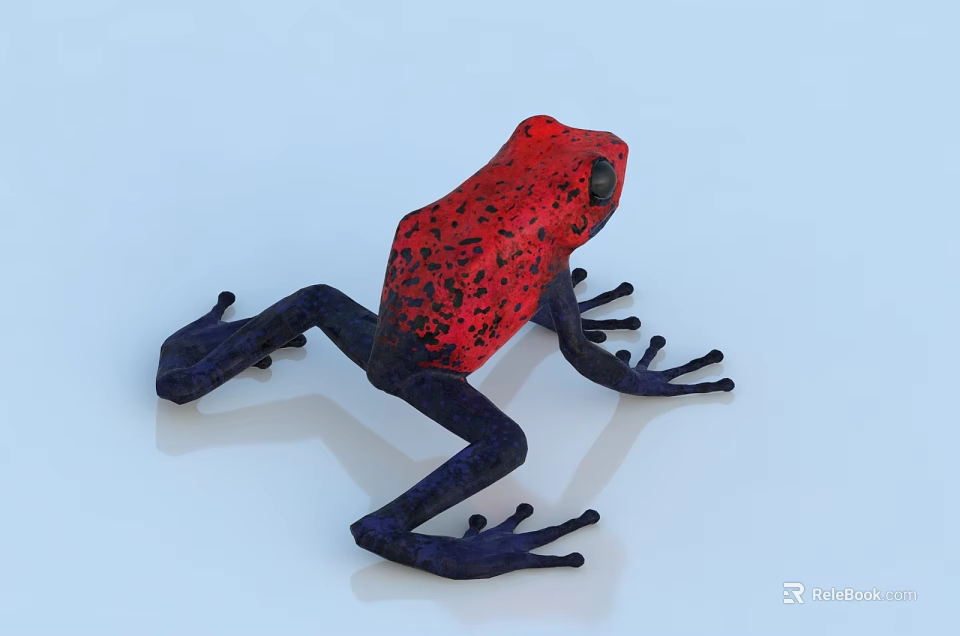 Vibrant Red Reptile Model With Black Spots And Dark Blue Limbs On Light Blue Background 3d model 