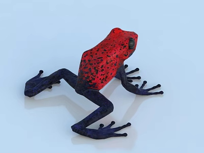 Vibrant Red Reptile Model With Black Spots And Dark Blue Limbs On Light Blue Background 3d model