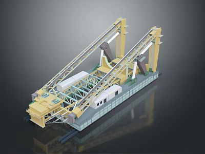 Industrial Port Crane Machinery With Yellow Metal Arms And Platform Structure 3d model