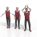 Three Elderly Men In Red Vests White Shirts Dark Pants Brown Shoes Performing Different Movements