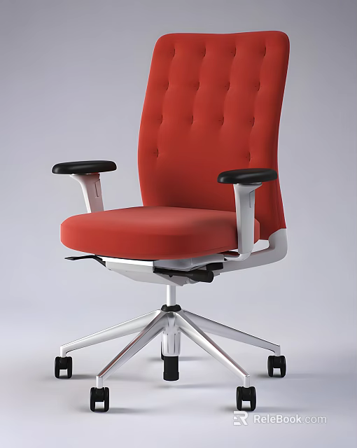 Modern Red Office Chair With Tufted Backrest Black Armrests And Silver Metal Base 3d model 