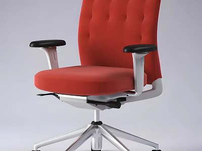 Modern Red Office Chair With Tufted Backrest Black Armrests And Silver Metal Base 3d model
