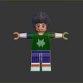 Lego Minifigure With Brown Hair Green Star Shirt Blue Pants Striped Shoes Outstretched Arms Smiling