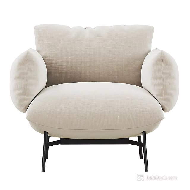 Beige Fabric Accent Chair With Modern Design Comfortable Armrests And Black Metal Legs 3d model 