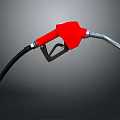 Red Fuel Nozzle With Flexible Black Hose And Metal Spout In Fuel Station Equipment