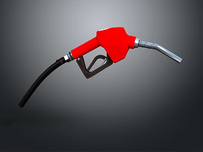 Red Fuel Nozzle With Flexible Black Hose And Metal Spout In Fuel Station Equipment 3d model
