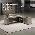 Modern Office Desk With Wooden Top Metal Frame Storage Cabinet Area Rug And Desk Lamp