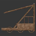 Ancient Wooden Siege Ladder Cart Structure With Wheels And Historical Design