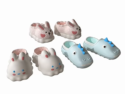 Cute Kids Soft Cartoon Rabbit Dinosaur Design Comfortable Warm Slippers Shoes 3d model