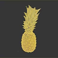 Fresh Ripe Pineapple With Yellow Shiny Skin And Green Leaves On Dark Background