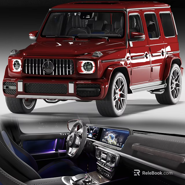 Red Mercedes G Class With LED Headlights And Luxurious Interior Steering Wheel Dashboard 3d model 