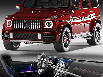 Red Mercedes G Class With LED Headlights And Luxurious Interior Steering Wheel Dashboard 3d model