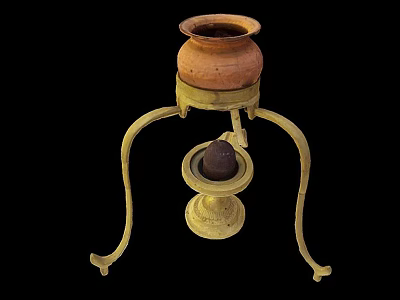 Traditional Terracotta Container On Golden Metal Stand With Curved Legs And Round Base 3d model