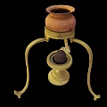 Traditional Terracotta Container On Golden Metal Stand With Curved Legs And Round Base
