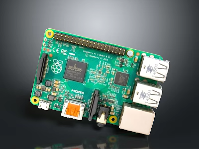 Raspberry Pi Single Board Computer Featuring Green Circuit Board Microchip USB Ports And Ethernet Port 3d model