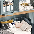 Modern Kids Bunk Bed With Stairs Upper Guardrail Lower Sofa Bed And Pillows