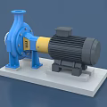 Industrial Pump With Blue Housing Yellow Connector And Gray Motor On White Base