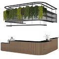 Modern Wooden Bar Counter With Hanging Green Plants In Interior Design