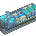 Cartoon Sci-Fi Scene With Green Cylindrical Structures Blue Screens Large Transparent Dome And Tech Platform 3d model