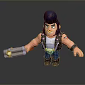 Cartoon Man Character With Dark Blue Hair Angry Expression Holding Double Barrel Weapon