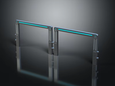 Modern Silver Turnstiles With Blue Light Strips For Security Access Control 3d model